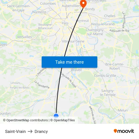 Saint-Vrain to Drancy map