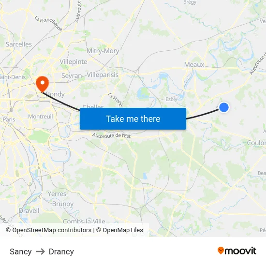 Sancy to Drancy map