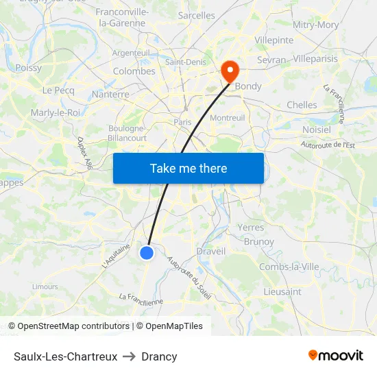 Saulx-Les-Chartreux to Drancy map