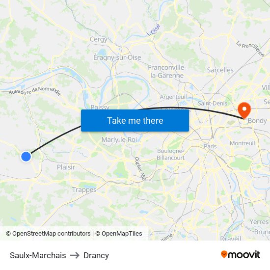 Saulx-Marchais to Drancy map