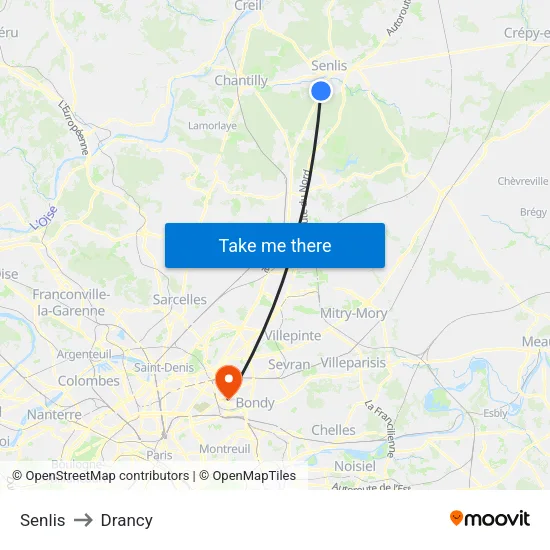 Senlis to Drancy map