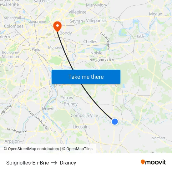 Soignolles-En-Brie to Drancy map