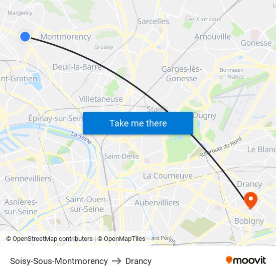 Soisy-Sous-Montmorency to Drancy map
