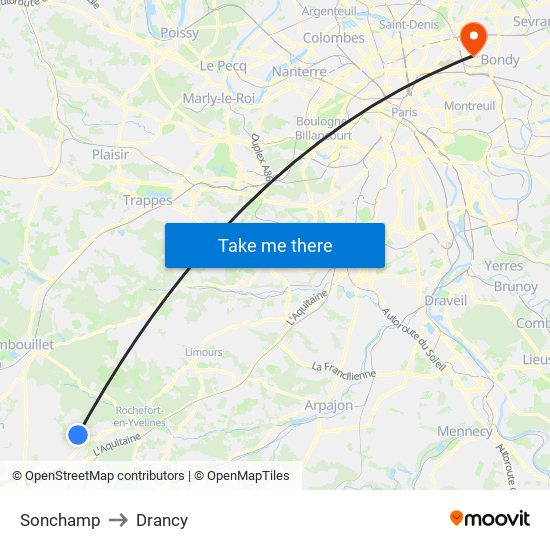 Sonchamp to Drancy map