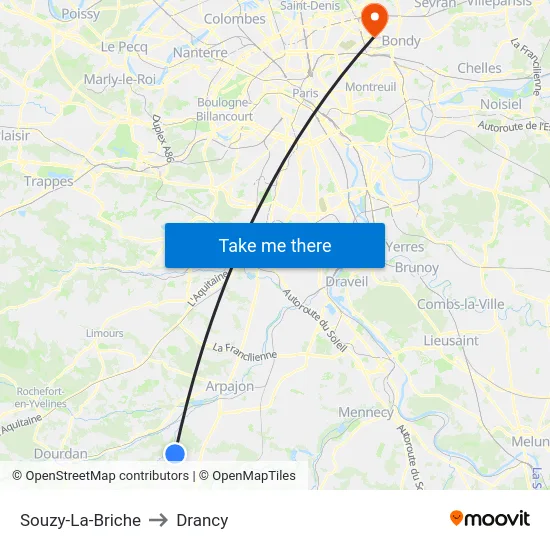 Souzy-La-Briche to Drancy map
