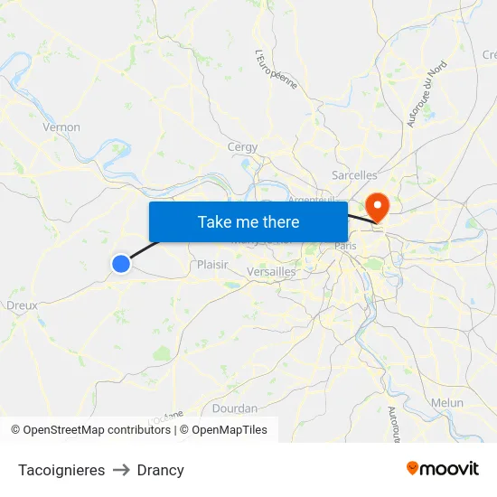Tacoignieres to Drancy map