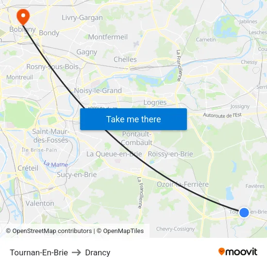 Tournan-En-Brie to Drancy map