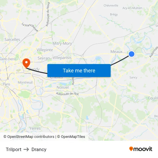 Trilport to Drancy map