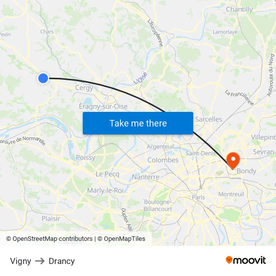 Vigny to Drancy map