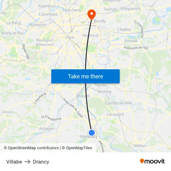 Villabe to Drancy map