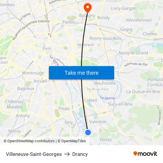 Villeneuve-Saint-Georges to Drancy map