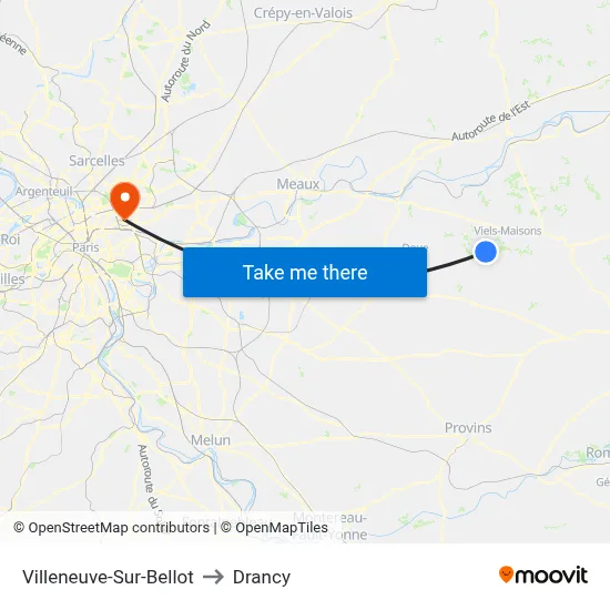 Villeneuve-Sur-Bellot to Drancy map