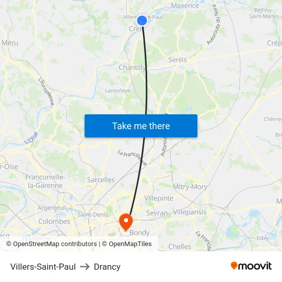 Villers-Saint-Paul to Drancy map