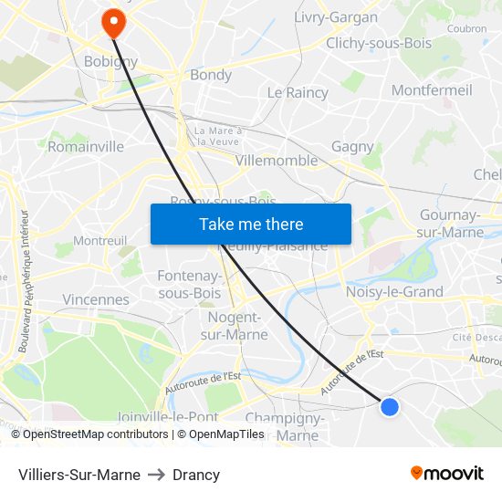 Villiers-Sur-Marne to Drancy map