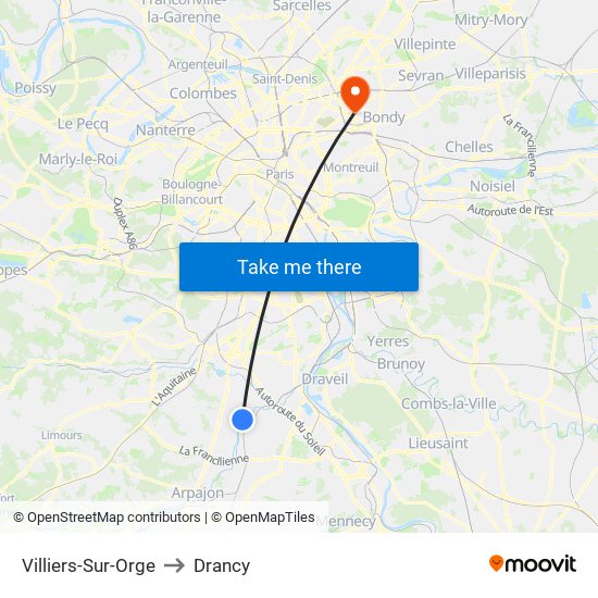 Villiers-Sur-Orge to Drancy map