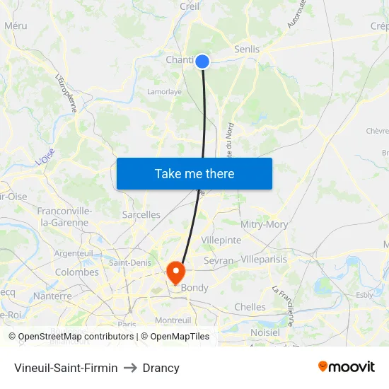 Vineuil-Saint-Firmin to Drancy map