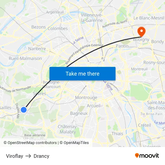 Viroflay to Drancy map