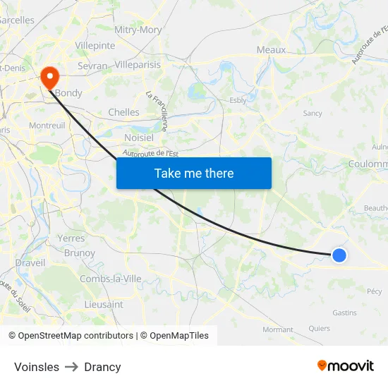 Voinsles to Drancy map