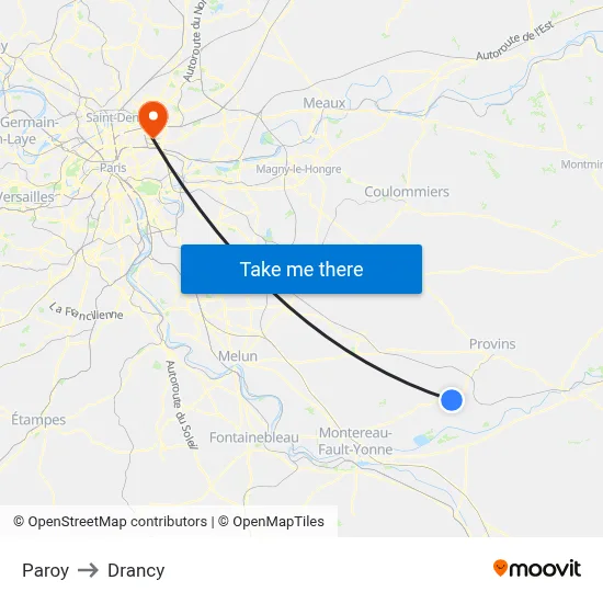 Paroy to Drancy map
