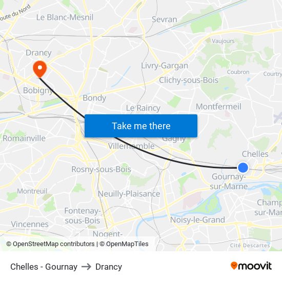 Chelles - Gournay to Drancy map