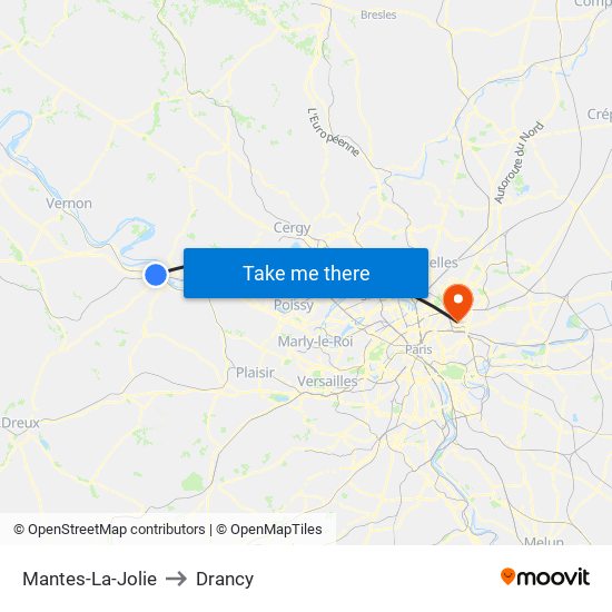 Mantes-La-Jolie to Drancy map