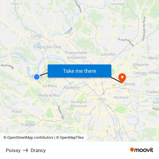 Poissy to Drancy map