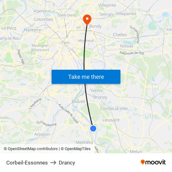 Corbeil-Essonnes to Drancy map