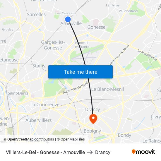 Villiers-Le-Bel - Gonesse - Arnouville to Drancy map