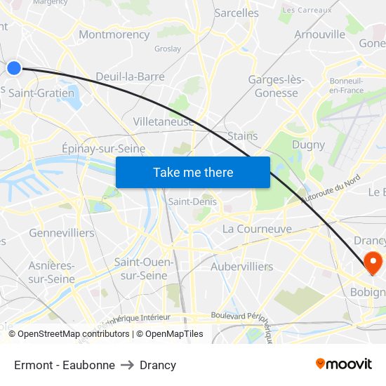 Ermont - Eaubonne to Drancy map