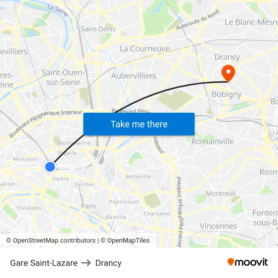 Gare Saint-Lazare to Drancy map