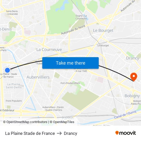 La Plaine Stade de France to Drancy map