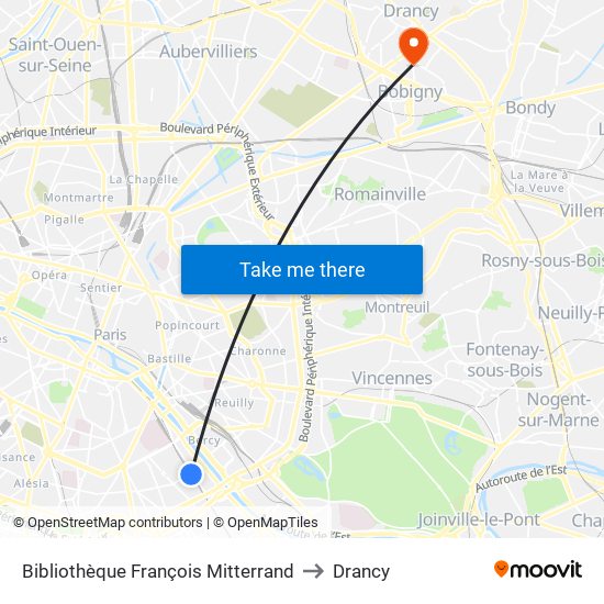 Bibliothèque François Mitterrand to Drancy map