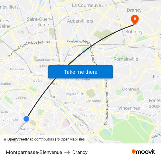 Montparnasse-Bienvenue to Drancy map