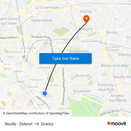 Reuilly - Diderot to Drancy map