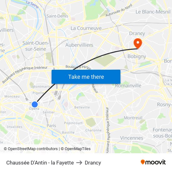 Chaussée D'Antin - la Fayette to Drancy map
