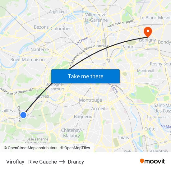 Viroflay - Rive Gauche to Drancy map