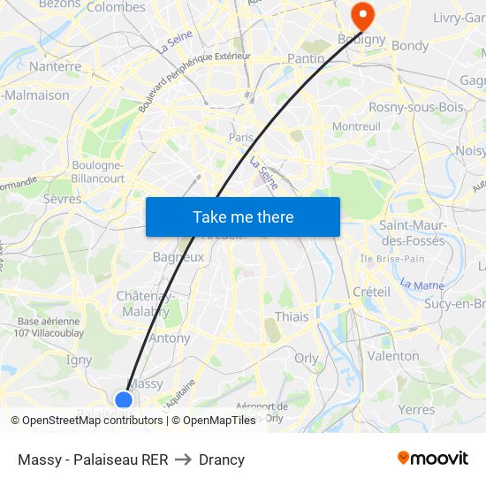 Massy - Palaiseau RER to Drancy map