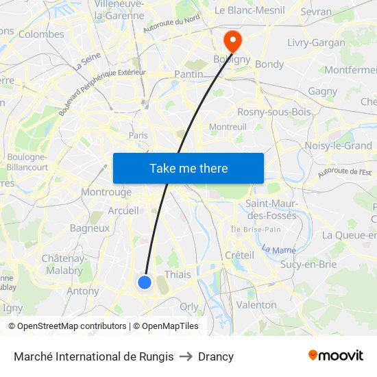 Marché International de Rungis to Drancy map