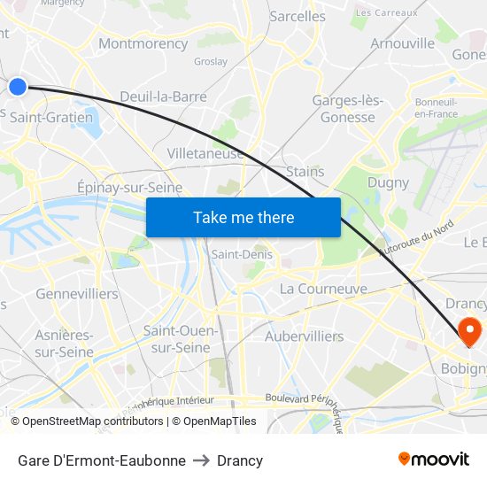 Gare D'Ermont-Eaubonne to Drancy map