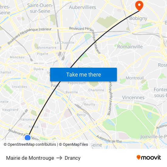 Mairie de Montrouge to Drancy map