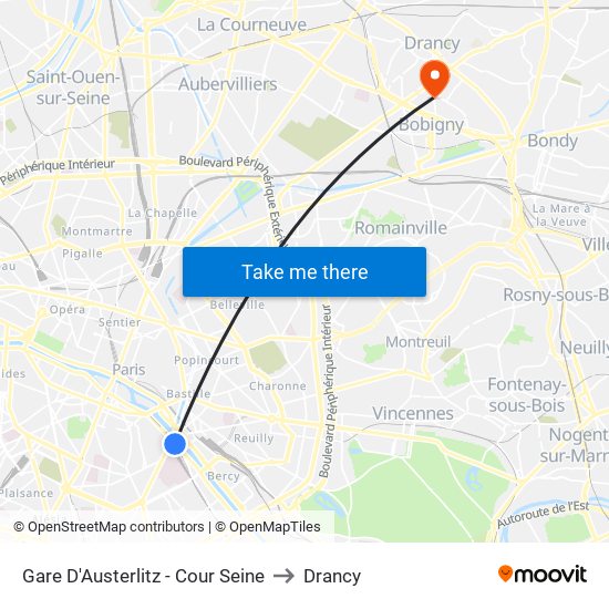 Gare D'Austerlitz - Cour Seine to Drancy map