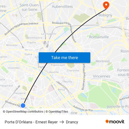 Porte D'Orléans - Ernest Reyer to Drancy map