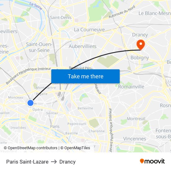 Paris Saint-Lazare to Drancy map