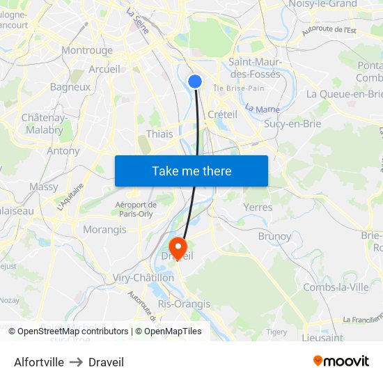 Alfortville to Draveil map