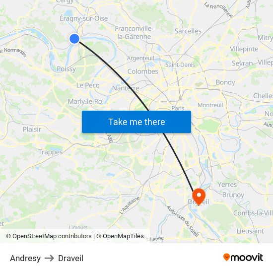 Andresy to Draveil map