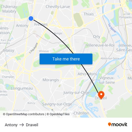 Antony to Draveil map