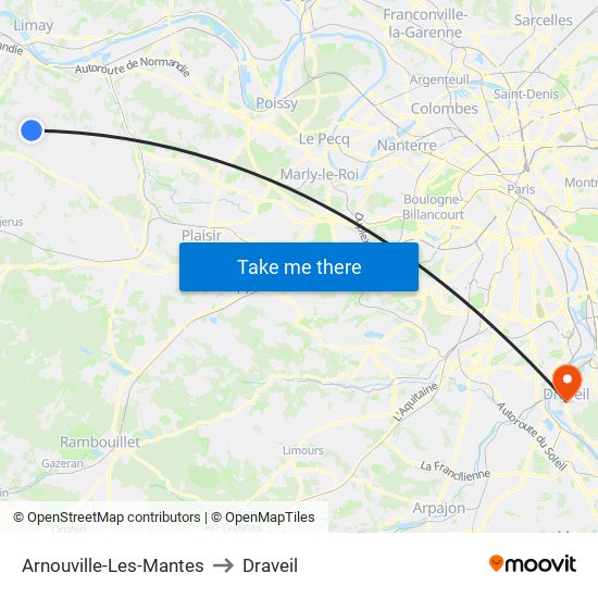 Arnouville-Les-Mantes to Draveil map
