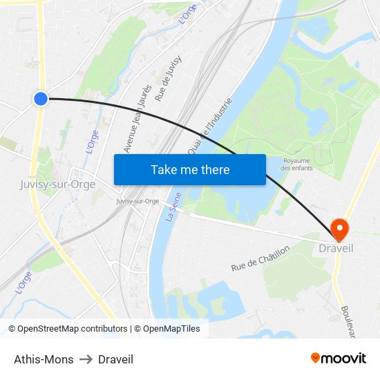 Athis-Mons to Draveil map