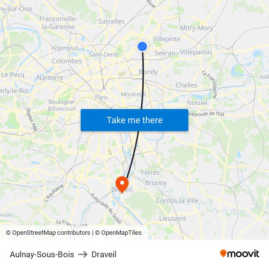 Aulnay-Sous-Bois to Draveil map