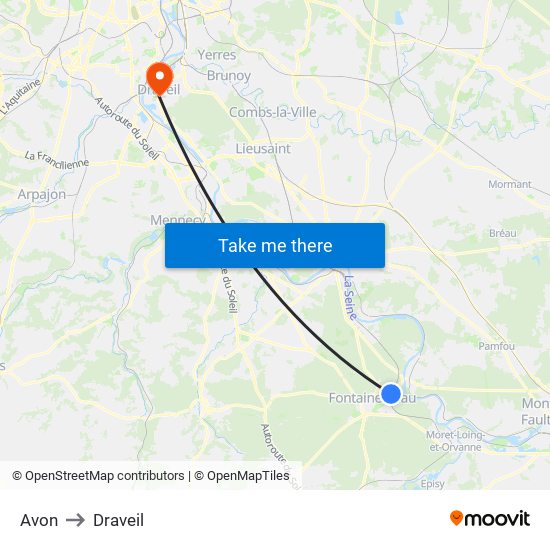 Avon to Draveil map